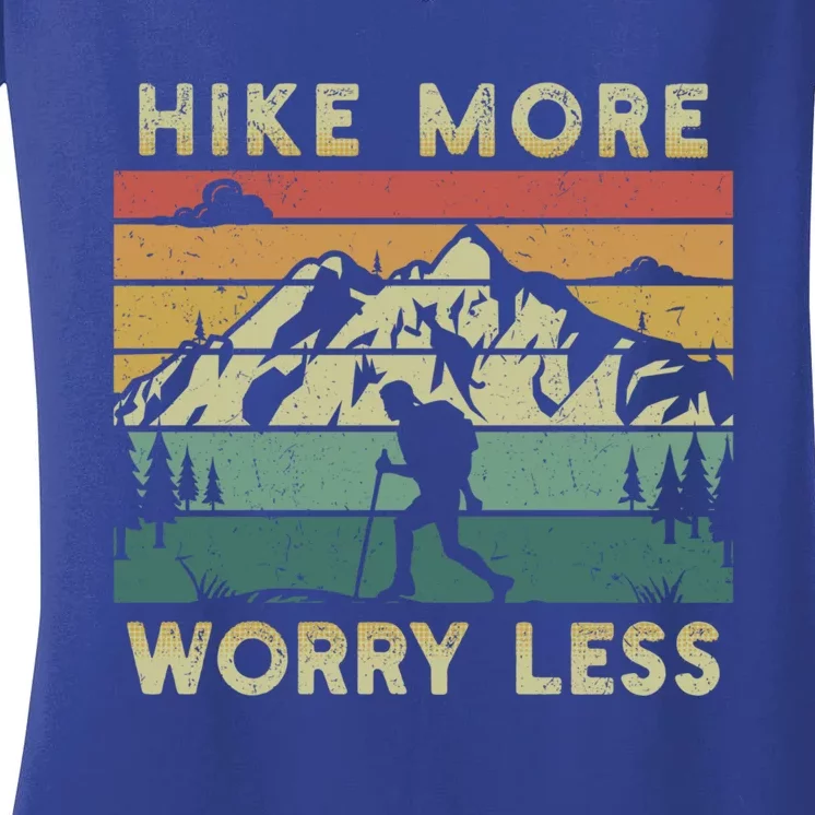 Funny Hiking Hike More Worry Less Camping Mountain Adventure Gift Women's V-Neck T-Shirt