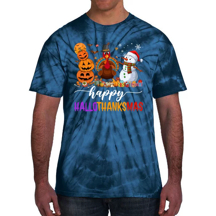 Funny Happy Hallothanksmas Halloween Thanksgiving Christmas Tie-Dye T-Shirt