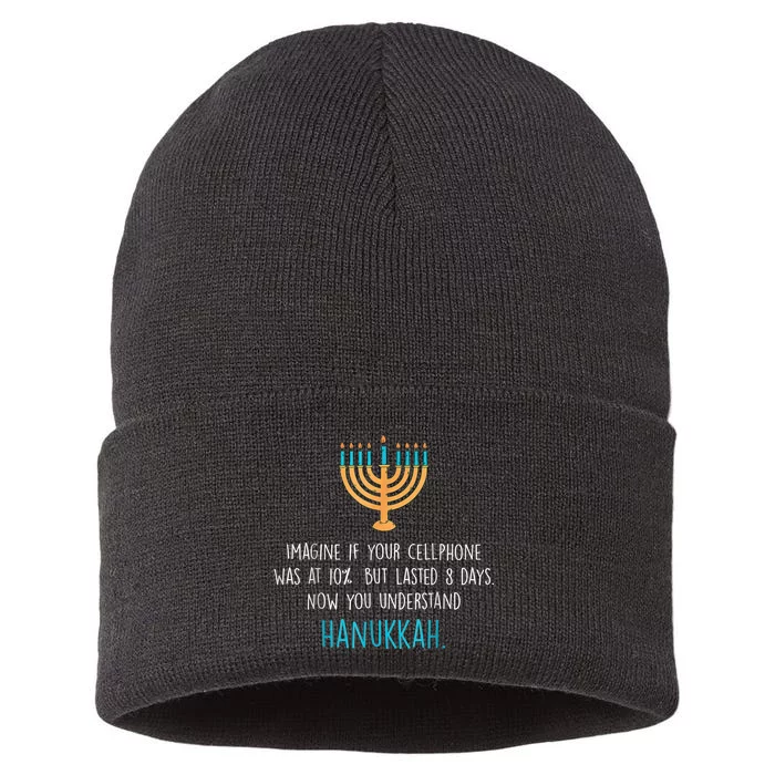 Funny Happy Hanukkah Jewish Holiday Channukah Jew Fun Happy Hanukkah Sustainable Knit Beanie