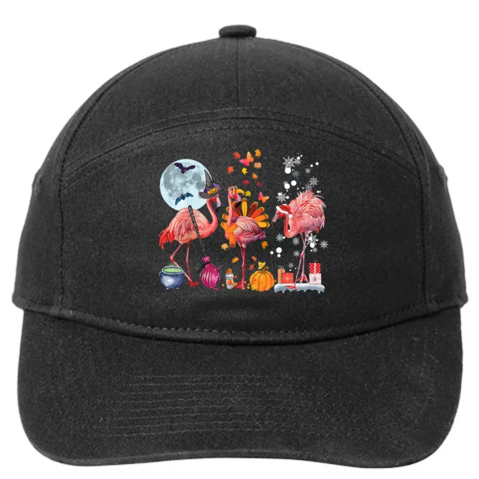 Flamingo Happy HalloThanksmas Funny Halloween Thanksgiving Christmas 7-Panel Snapback Hat