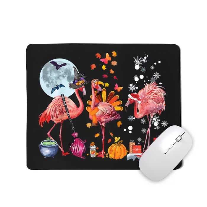 Flamingo Happy HalloThanksmas Funny Halloween Thanksgiving Christmas Mousepad