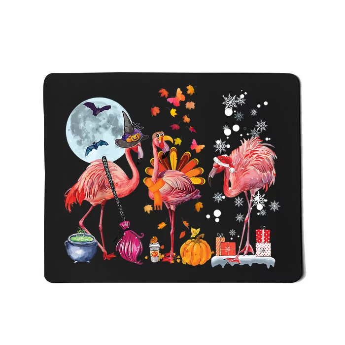 Flamingo Happy HalloThanksmas Funny Halloween Thanksgiving Christmas Mousepad