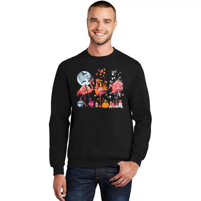 Flamingo Happy HalloThanksmas Funny Halloween Thanksgiving Christmas Tall Sweatshirt