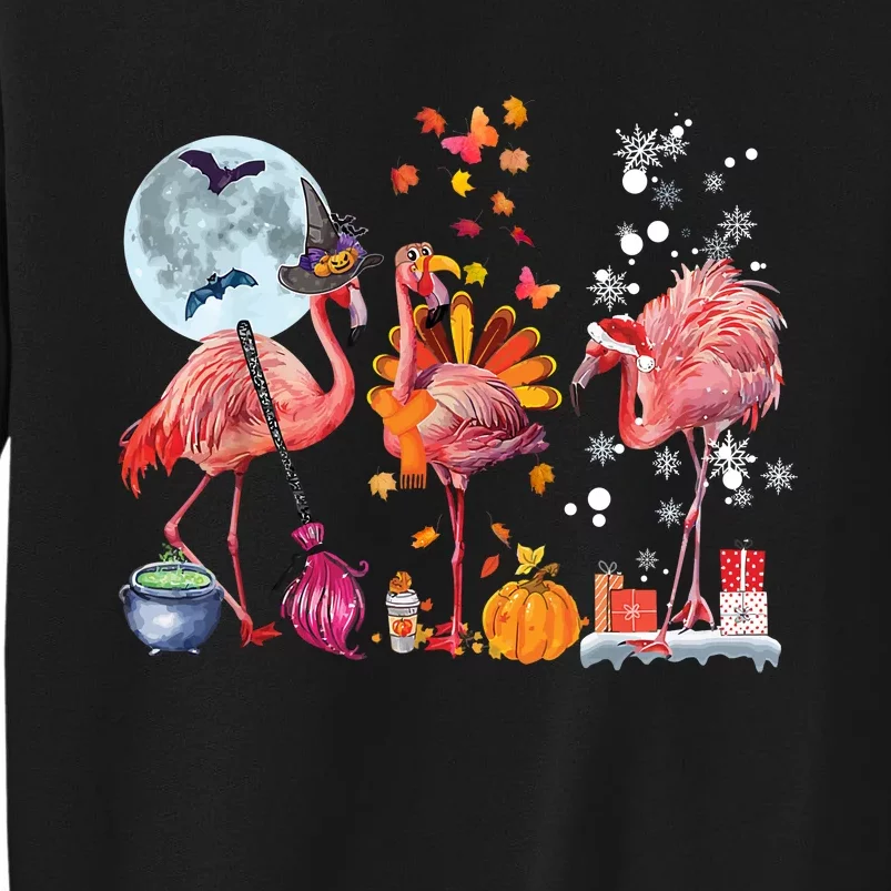 Flamingo Happy HalloThanksmas Funny Halloween Thanksgiving Christmas Tall Sweatshirt