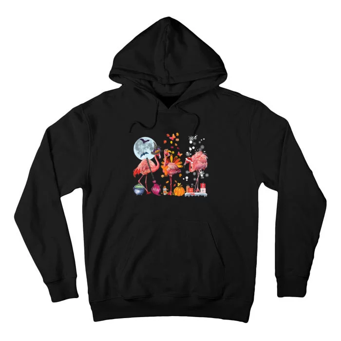 Flamingo Happy HalloThanksmas Funny Halloween Thanksgiving Christmas Tall Hoodie