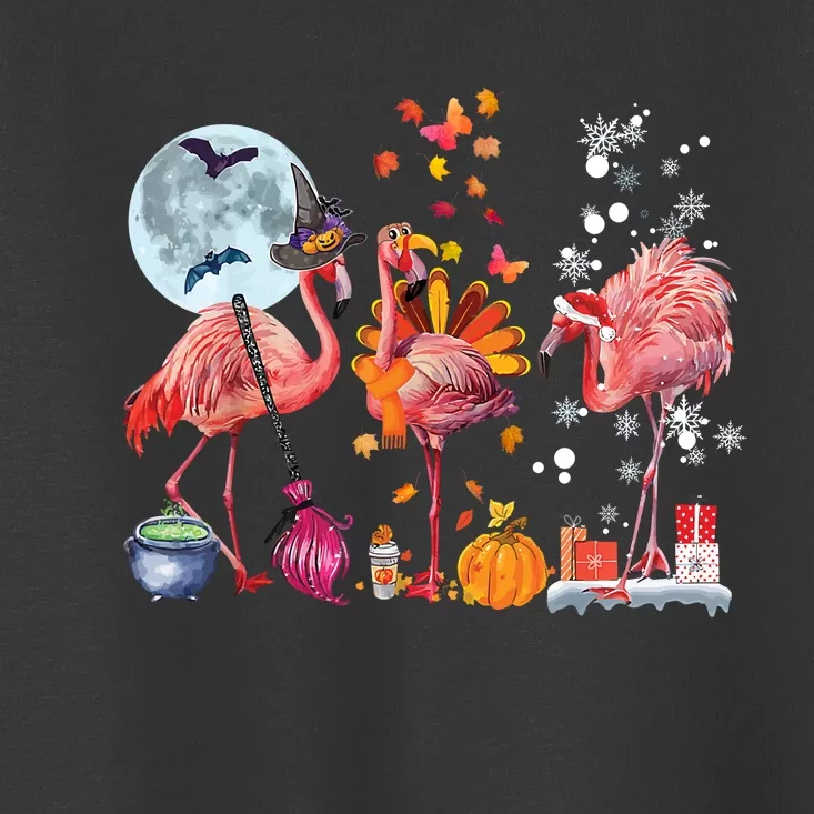 Flamingo Happy HalloThanksmas Funny Halloween Thanksgiving Christmas Toddler T-Shirt