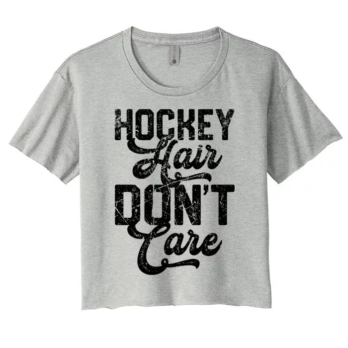 Funny Hockey Hair Dont Care Retro Vintage 70S 80S Great Gift Women's Crop Top Tee