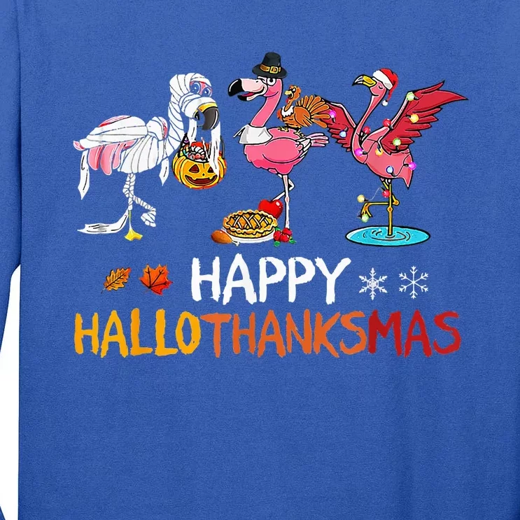 Flamingo Happy Hallothanksmas Funny Halloween Thanksgiving Tall Long Sleeve T-Shirt