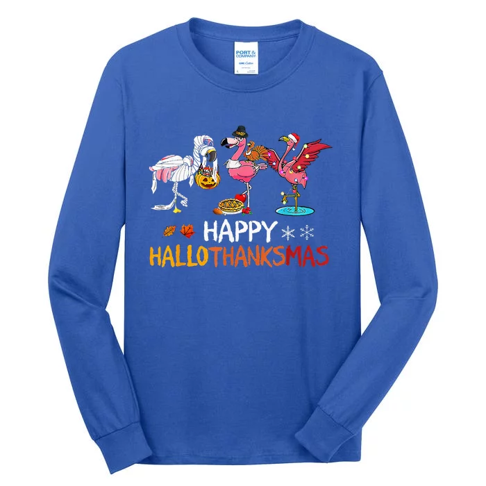 Flamingo Happy Hallothanksmas Funny Halloween Thanksgiving Tall Long Sleeve T-Shirt