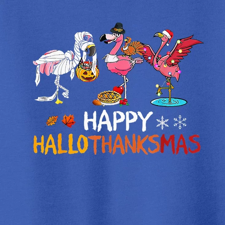 Flamingo Happy Hallothanksmas Funny Halloween Thanksgiving Toddler T-Shirt