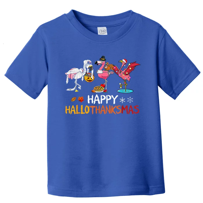 Flamingo Happy Hallothanksmas Funny Halloween Thanksgiving Toddler T-Shirt