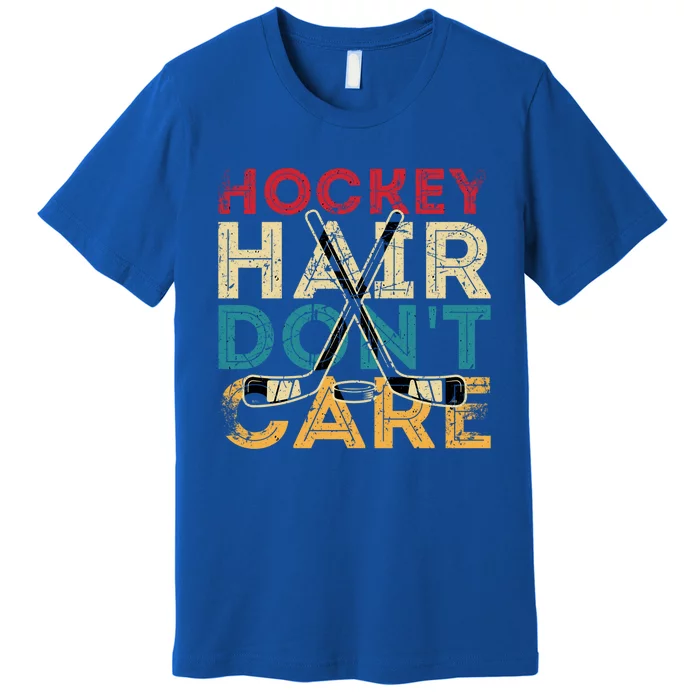 Funny Hockey Hair Dont Care Frisbee Retro Vintage 70S 80S Great Gift Premium T-Shirt