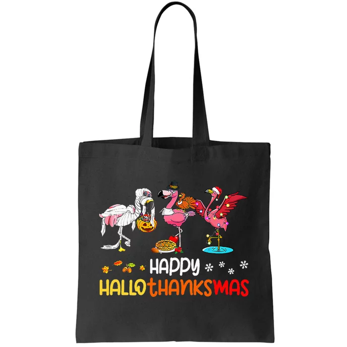 Flamingo Happy Hallothanksmas Halloween Thanksgiving Xmas Tote Bag