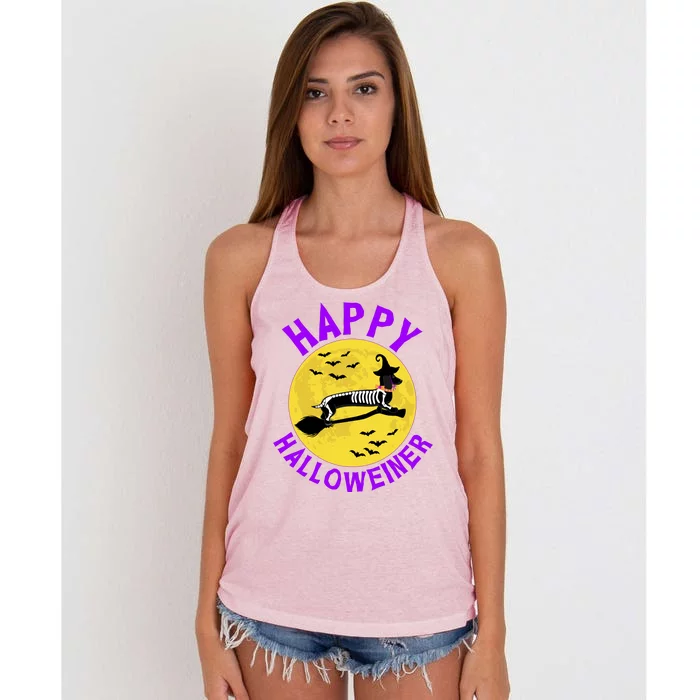 Funny Happy Halloweiner Dachshund Lover Women's Knotted Racerback Tank