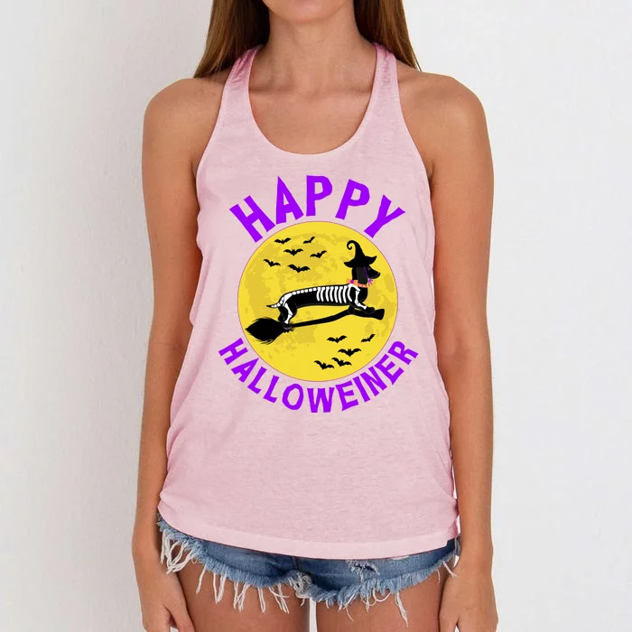 Funny Happy Halloweiner Dachshund Lover Women's Knotted Racerback Tank