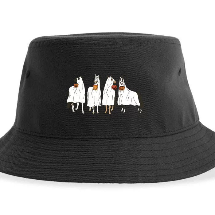 Funny Halloween Horse Ghost Pumpkin Face Ghost Spooky Season Sustainable Bucket Hat