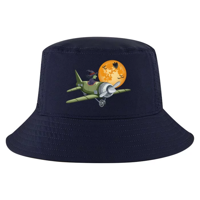 Funny Happy Halloween Witch Riding Airplane Moon Pumpkin Gift Cool Comfort Performance Bucket Hat