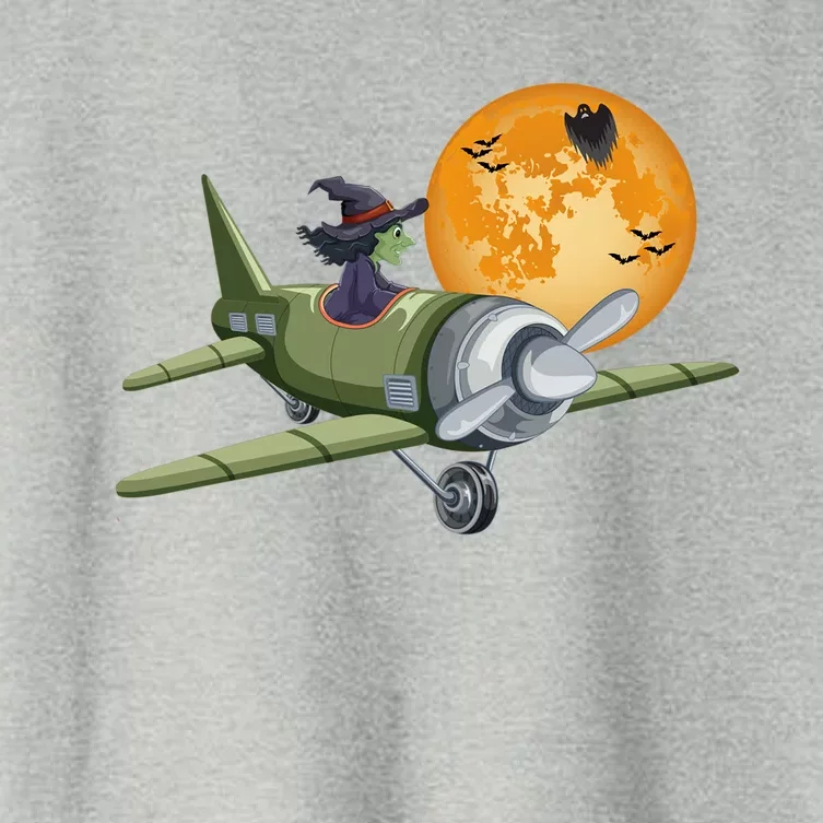 Funny Happy Halloween Witch Riding Airplane Moon Pumpkin Gift Women's Crop Top Tee