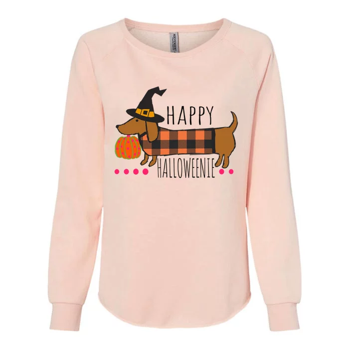 Funny Happy Halloweenie Dachshund Halloween Buffalo Plaid Gift Womens California Wash Sweatshirt