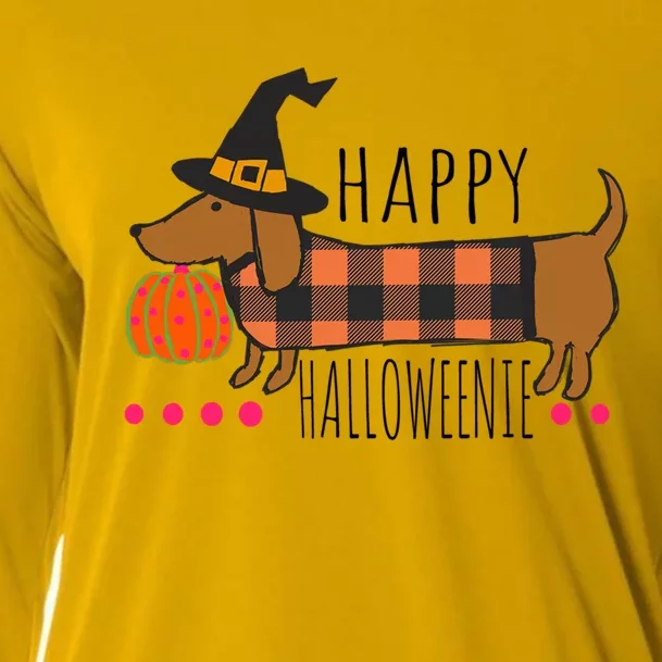 Funny Happy Halloweenie Dachshund Halloween Buffalo Plaid Gift Cooling Performance Long Sleeve Crew