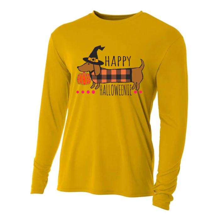 Funny Happy Halloweenie Dachshund Halloween Buffalo Plaid Gift Cooling Performance Long Sleeve Crew