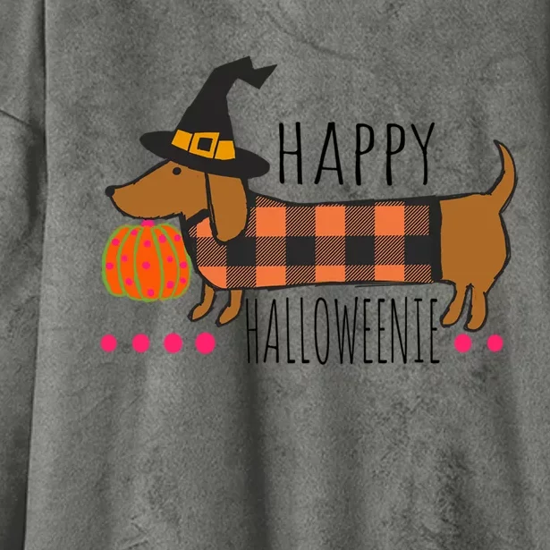 Funny Happy Halloweenie Dachshund Halloween Buffalo Plaid Gift Hooded Wearable Blanket