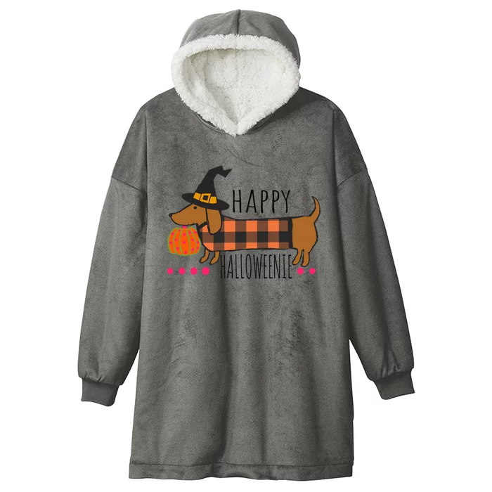 Funny Happy Halloweenie Dachshund Halloween Buffalo Plaid Gift Hooded Wearable Blanket