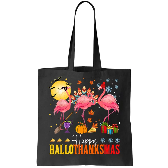 Flamingo Happy Hallothanksmas Halloween Thanksgiving Tote Bag