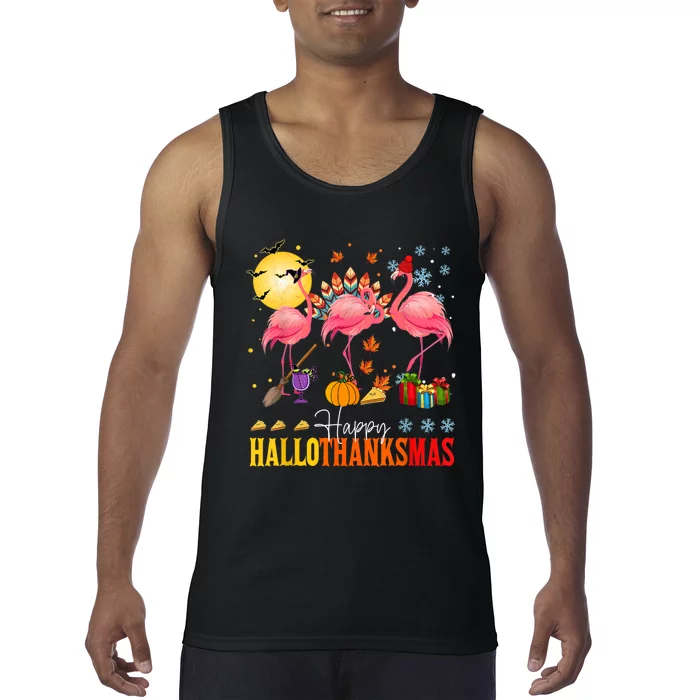 Flamingo Happy Hallothanksmas Halloween Thanksgiving Tank Top