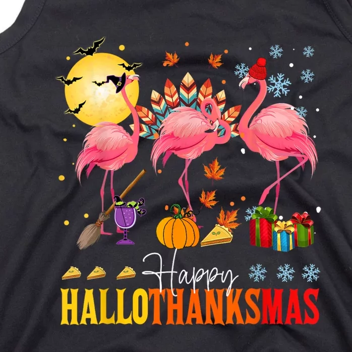 Flamingo Happy Hallothanksmas Halloween Thanksgiving Tank Top