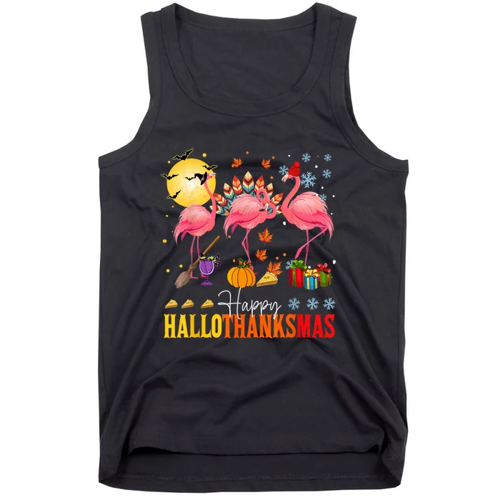 Flamingo Happy Hallothanksmas Halloween Thanksgiving Tank Top