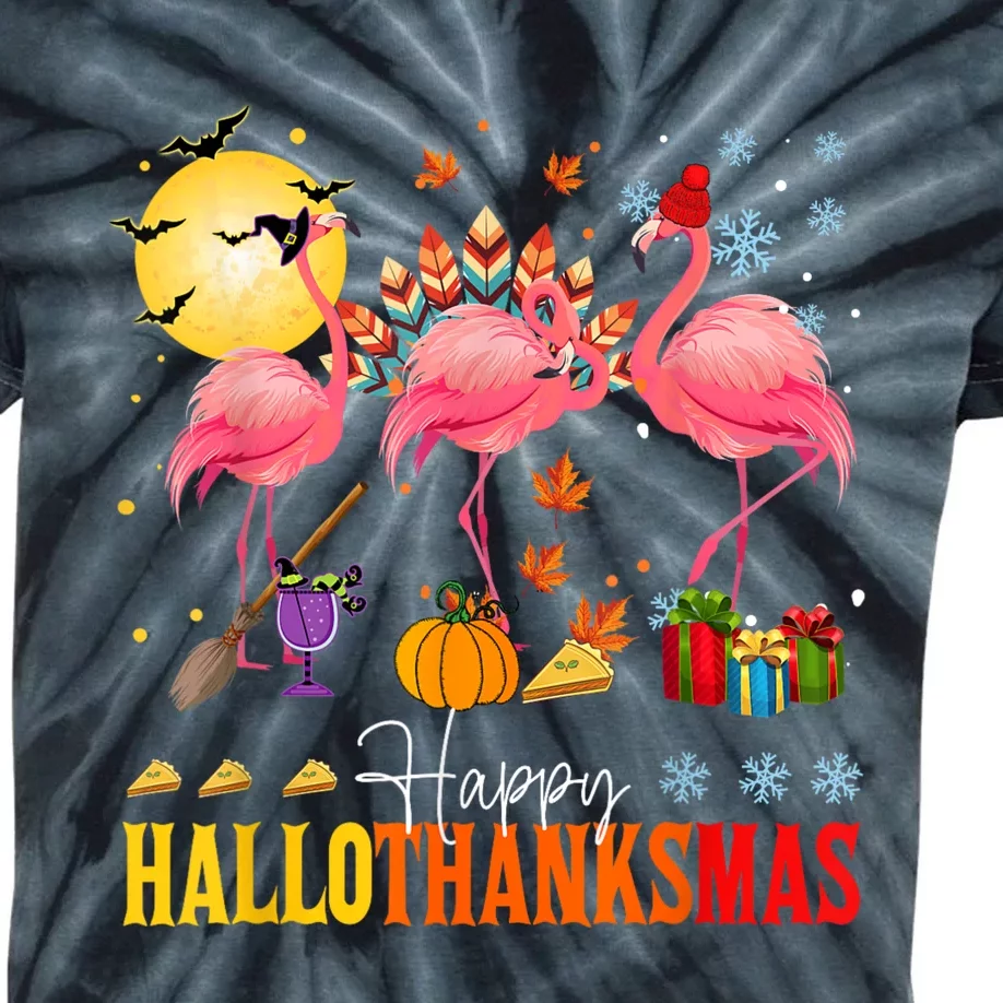 Flamingo Happy Hallothanksmas Halloween Thanksgiving Kids Tie-Dye T-Shirt