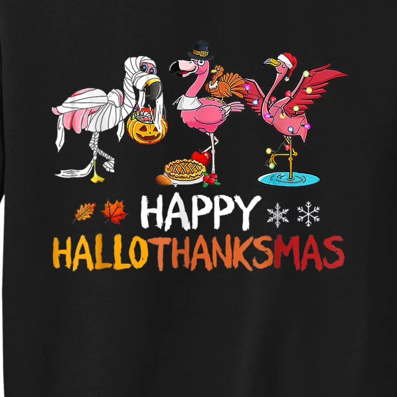 Flamingo Happy Hallothanksmas Funny Halloween Thanksgiving Tall Sweatshirt