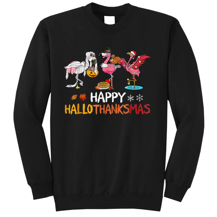 Flamingo Happy Hallothanksmas Funny Halloween Thanksgiving Tall Sweatshirt