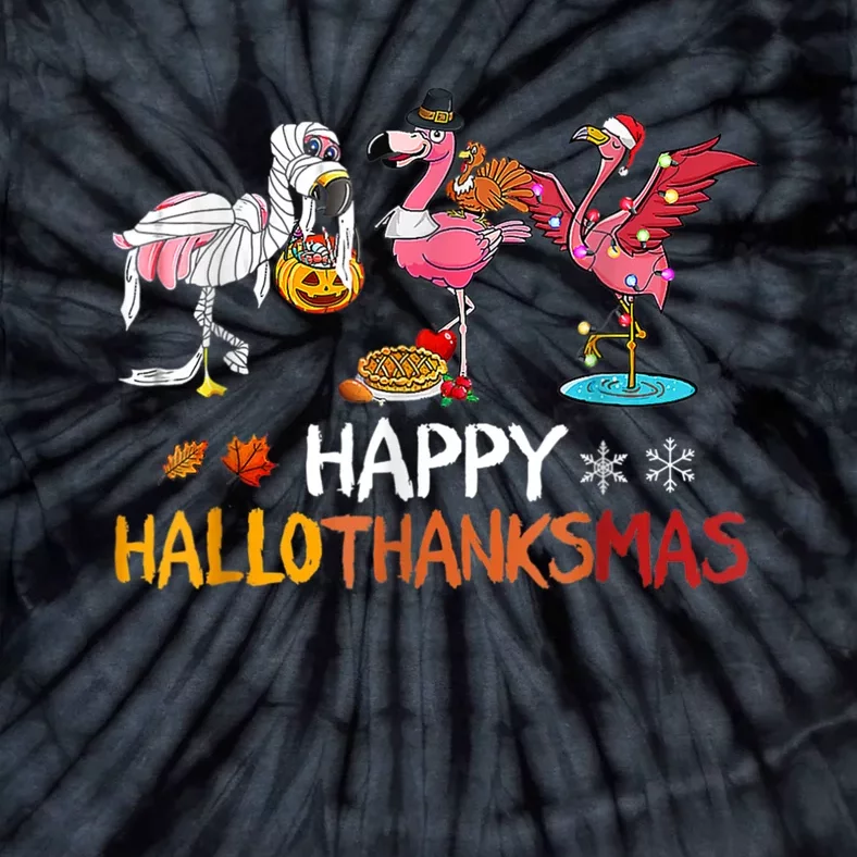 Flamingo Happy Hallothanksmas Funny Halloween Thanksgiving Tie-Dye T-Shirt