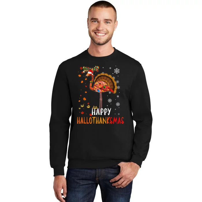 Flamingo Happy Hallothanksmas Funny Halloween Thanksgiving Sweatshirt