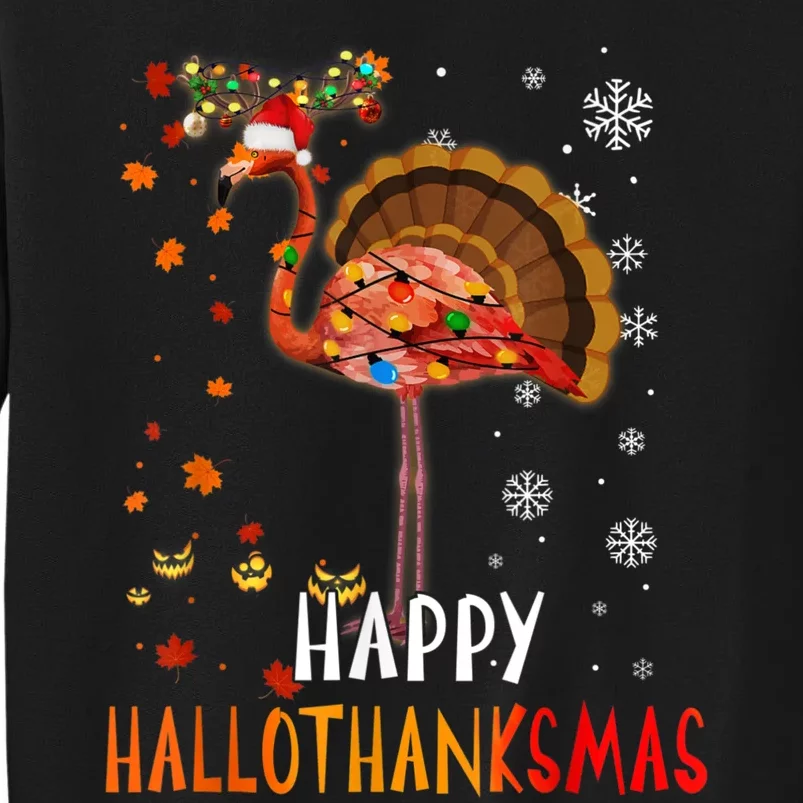 Flamingo Happy Hallothanksmas Funny Halloween Thanksgiving Sweatshirt