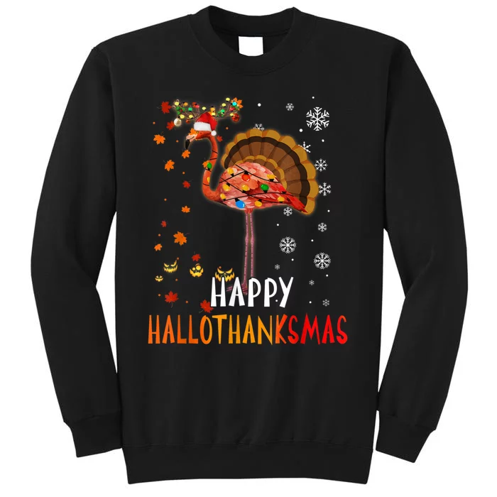 Flamingo Happy Hallothanksmas Funny Halloween Thanksgiving Sweatshirt