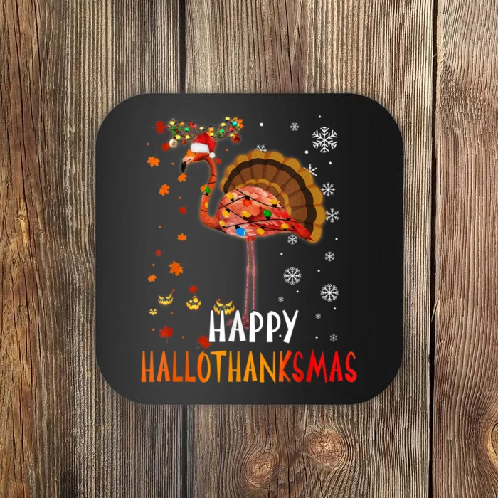 Flamingo Happy Hallothanksmas Funny Halloween Thanksgiving Coaster