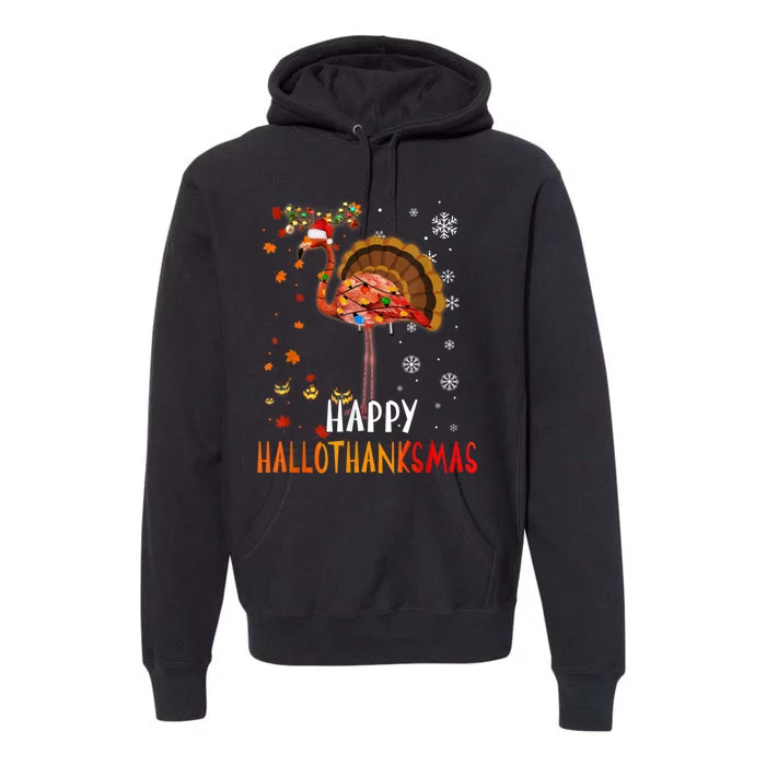 Flamingo Happy Hallothanksmas Funny Halloween Thanksgiving Premium Hoodie