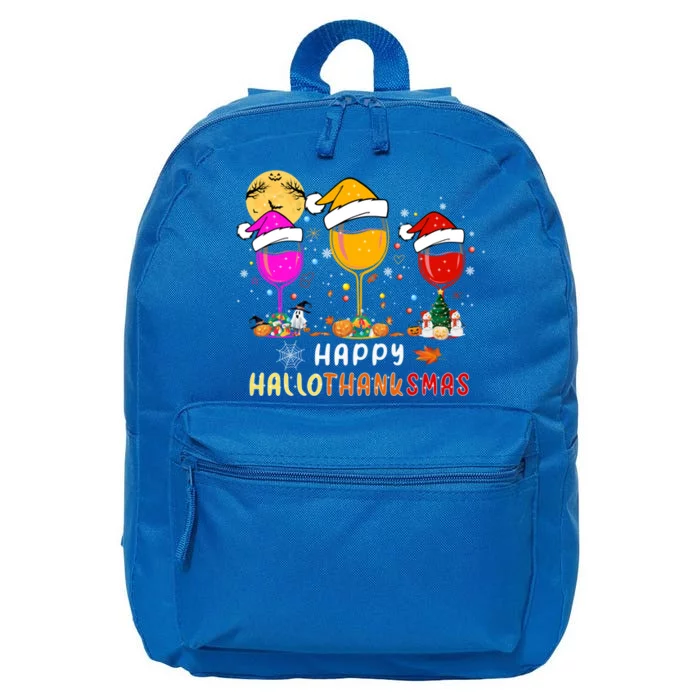 Funny Happy Hallothanksmas Wine Glasses Santa Hat Pumpkin Funny Gift 16 in Basic Backpack