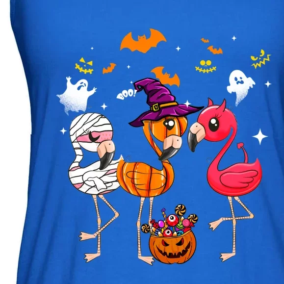 Flamingo Happy Halloween Pumpkin Mummy Witch Gift Ladies Essential Flowy Tank