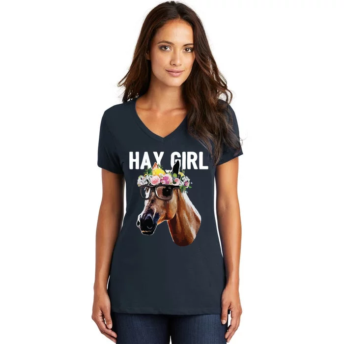 Floral Horse Horseback Riding Equestrian Farm Gift Women's V-Neck T-Shirt