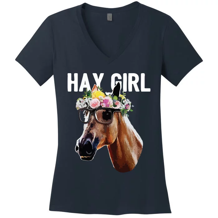 Floral Horse Horseback Riding Equestrian Farm Gift Women's V-Neck T-Shirt