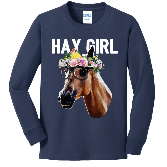 Floral Horse Horseback Riding Equestrian Farm Gift Kids Long Sleeve Shirt