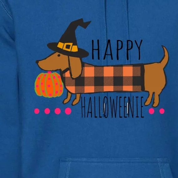 Funny Happy Halloweenie Dachshund Halloween Buffalo Plaid Gift Premium Hoodie