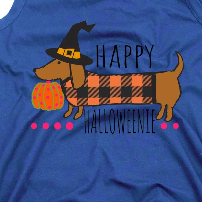 Funny Happy Halloweenie Dachshund Halloween Buffalo Plaid Gift Tank Top