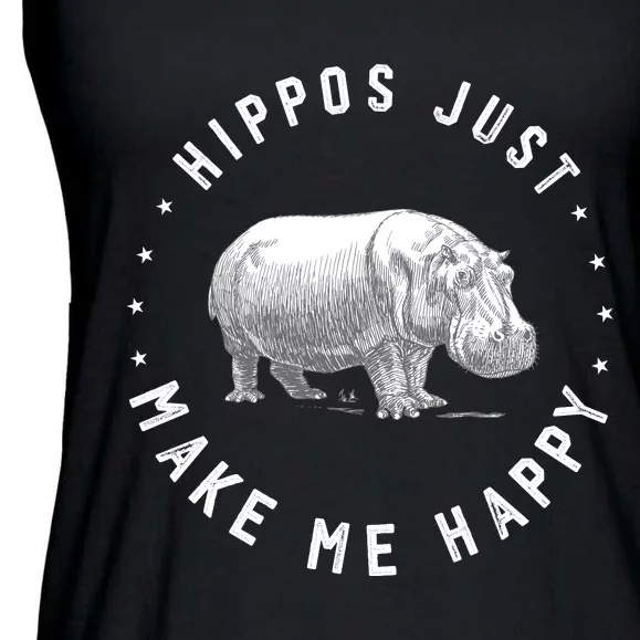 Funny Hippopotamus Hippo Lover Hippos Make Me Happy Ladies Essential Flowy Tank