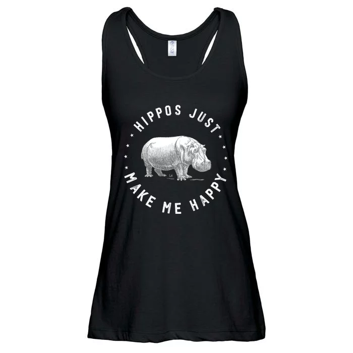 Funny Hippopotamus Hippo Lover Hippos Make Me Happy Ladies Essential Flowy Tank