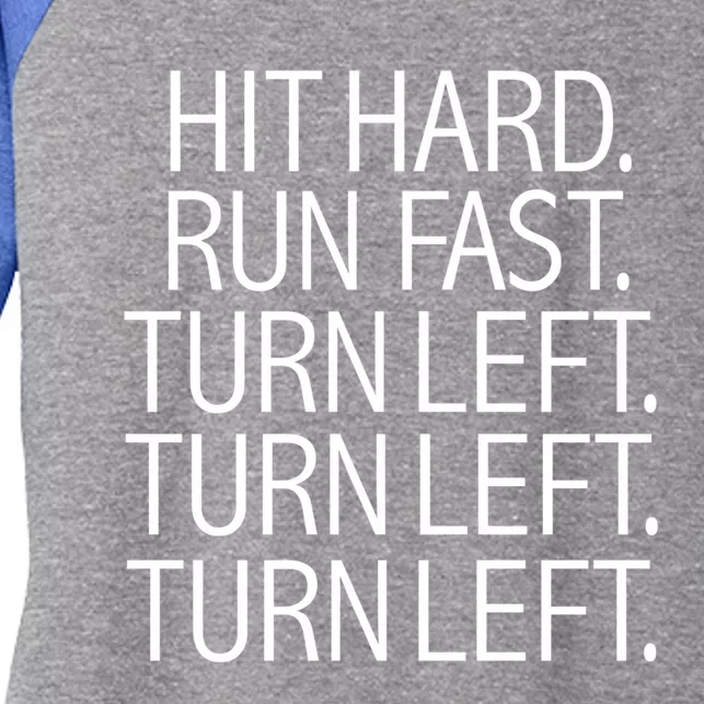 Funny Hit Hard Run Fast Turn Left Baseball Pitcher Gift Women's Tri-Blend 3/4-Sleeve Raglan Shirt